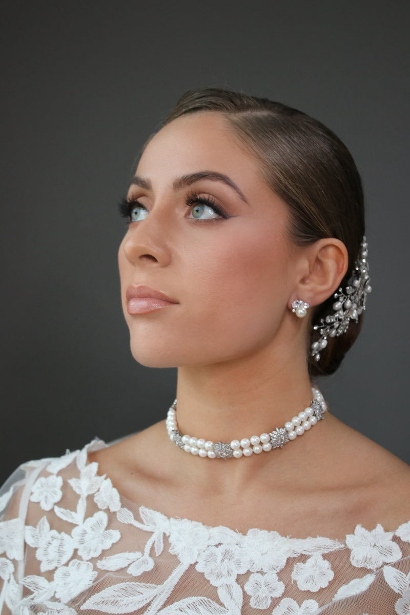 EMPRESS Simulated Diamond & Pearl Statement Choker Necklace