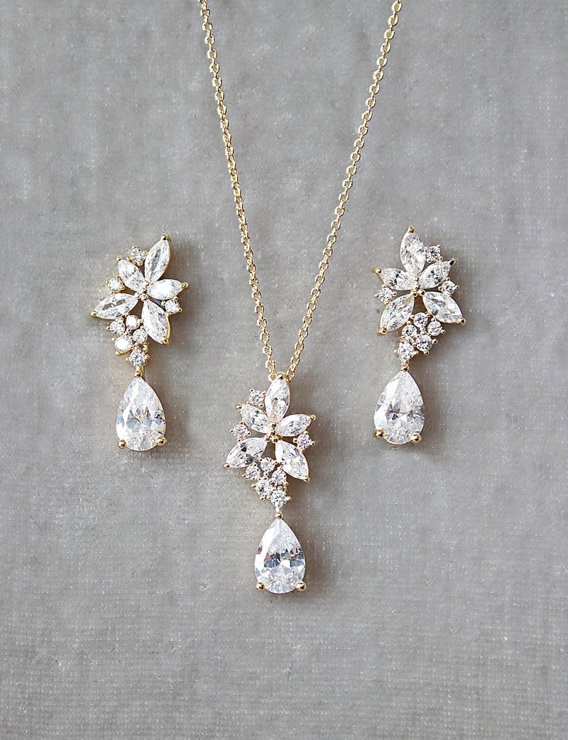Wedding Jewelry Bridal Drop Necklace and Earrings Set BELLA | EDEN LUXE ...