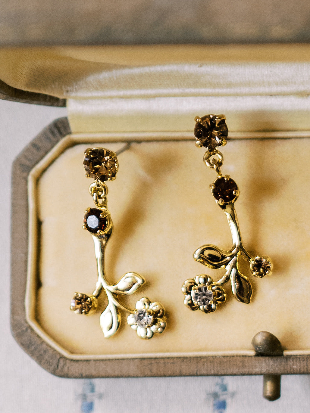 DEBORAH Earrings – 14k Gold Plated Topaz & Golden Shadow Swarovski Crystal Earrings, Sophie Kaye x EDEN LUXE Everyday