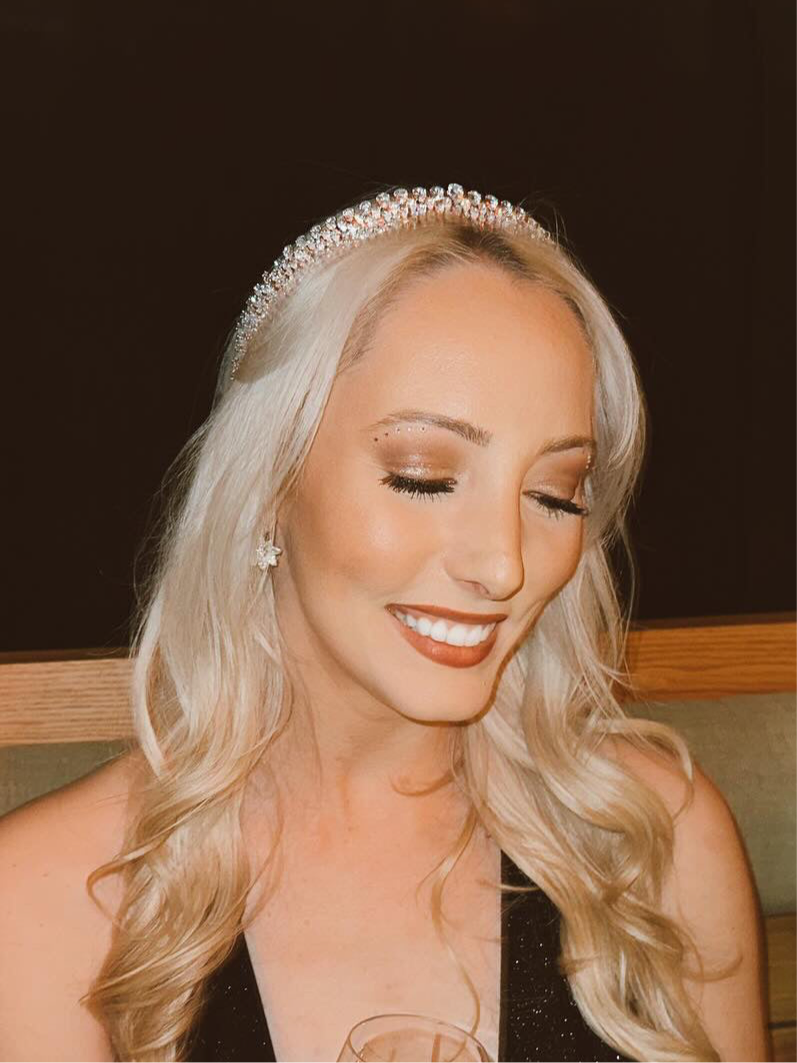 Capdville low profile simulated diamond tiara in 2/3 halo, veil friendly bridal headpiece | EDEN LUXE Bridal