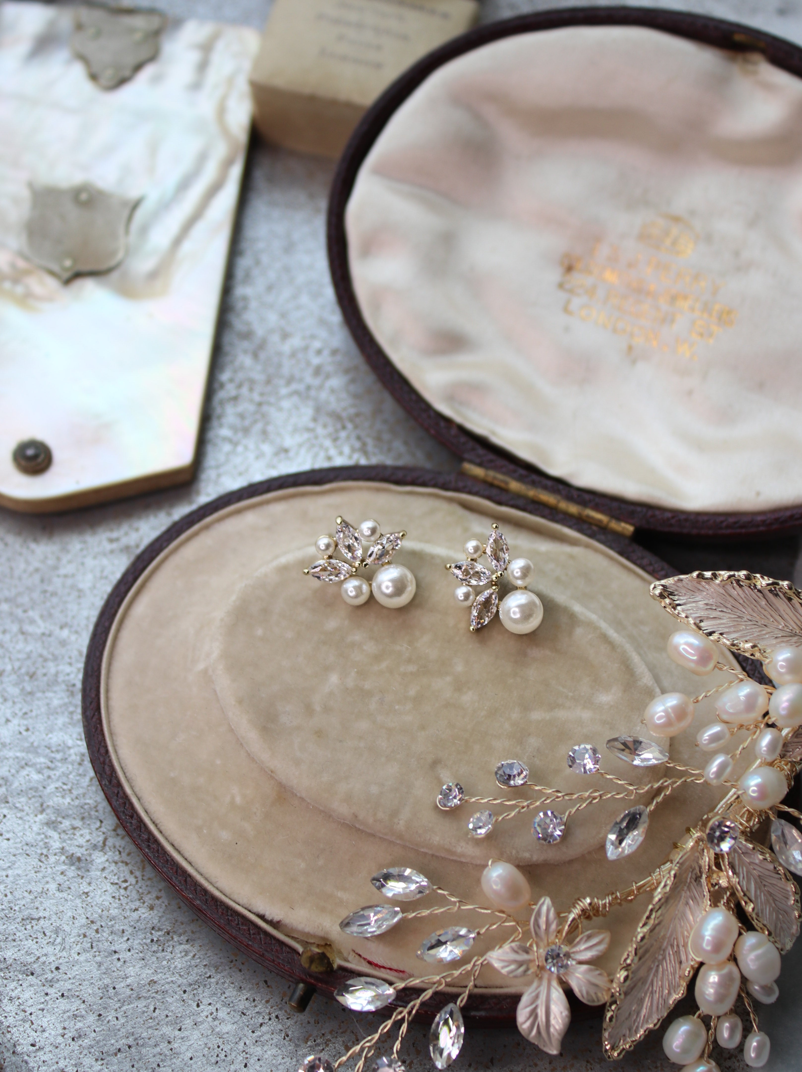 Bridal earrings dainty pearls and diamond studs EDEN LUXE Bridal