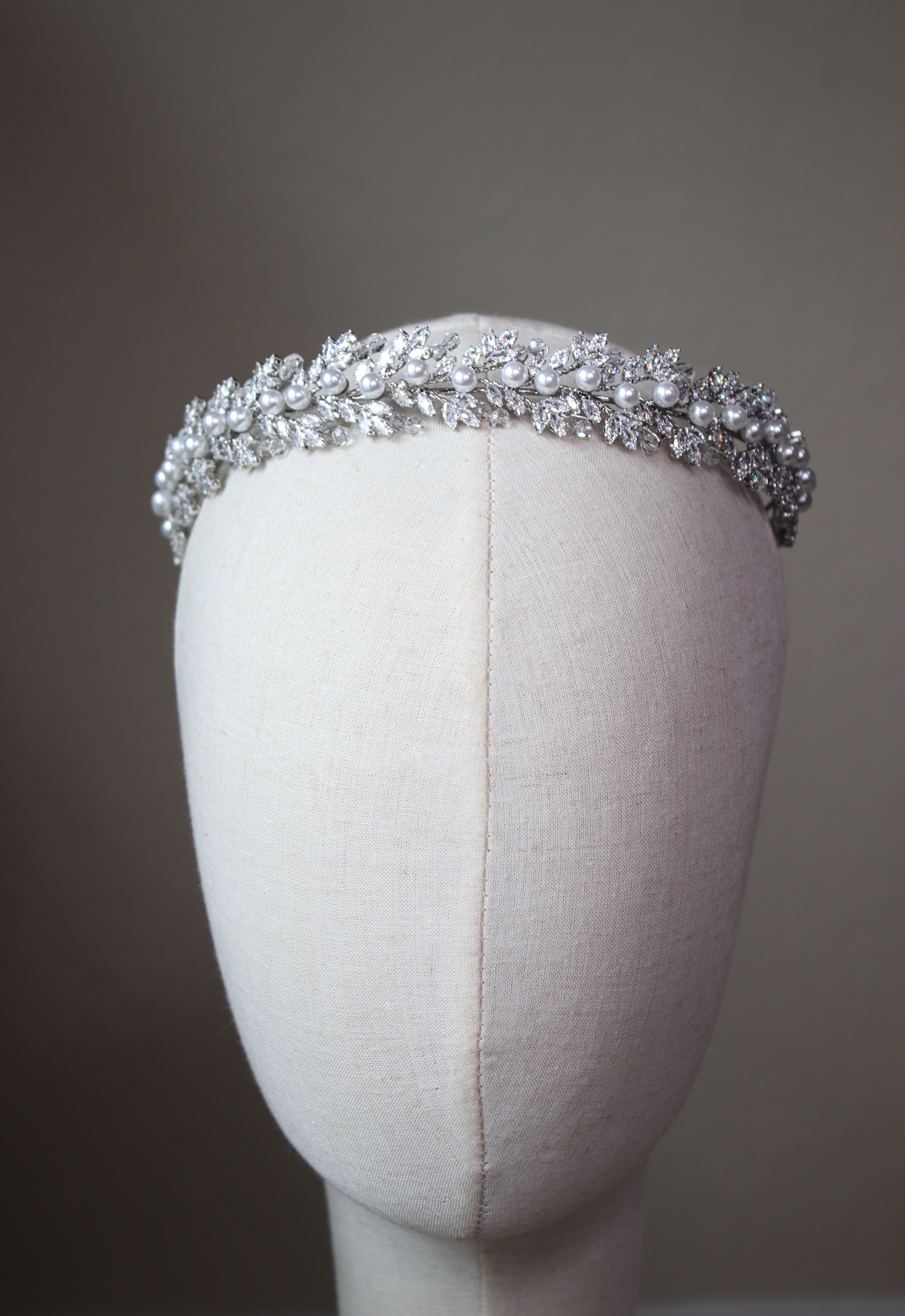 Swarovski Headband Headpiece with Simulated Diamonds and Pearls for Bride | EDEN LUXE Bridal 