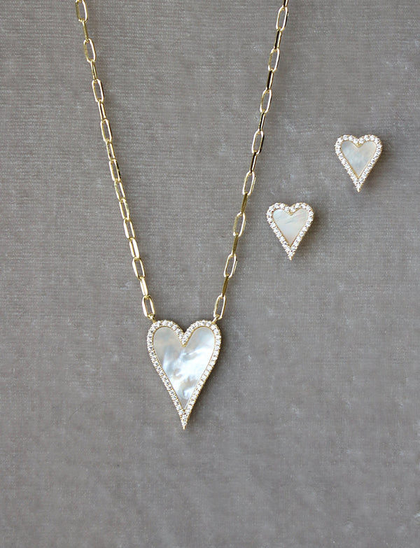 Mother of Pearl Heart Earrings and Necklace Set | EDEN LUXE Bridal