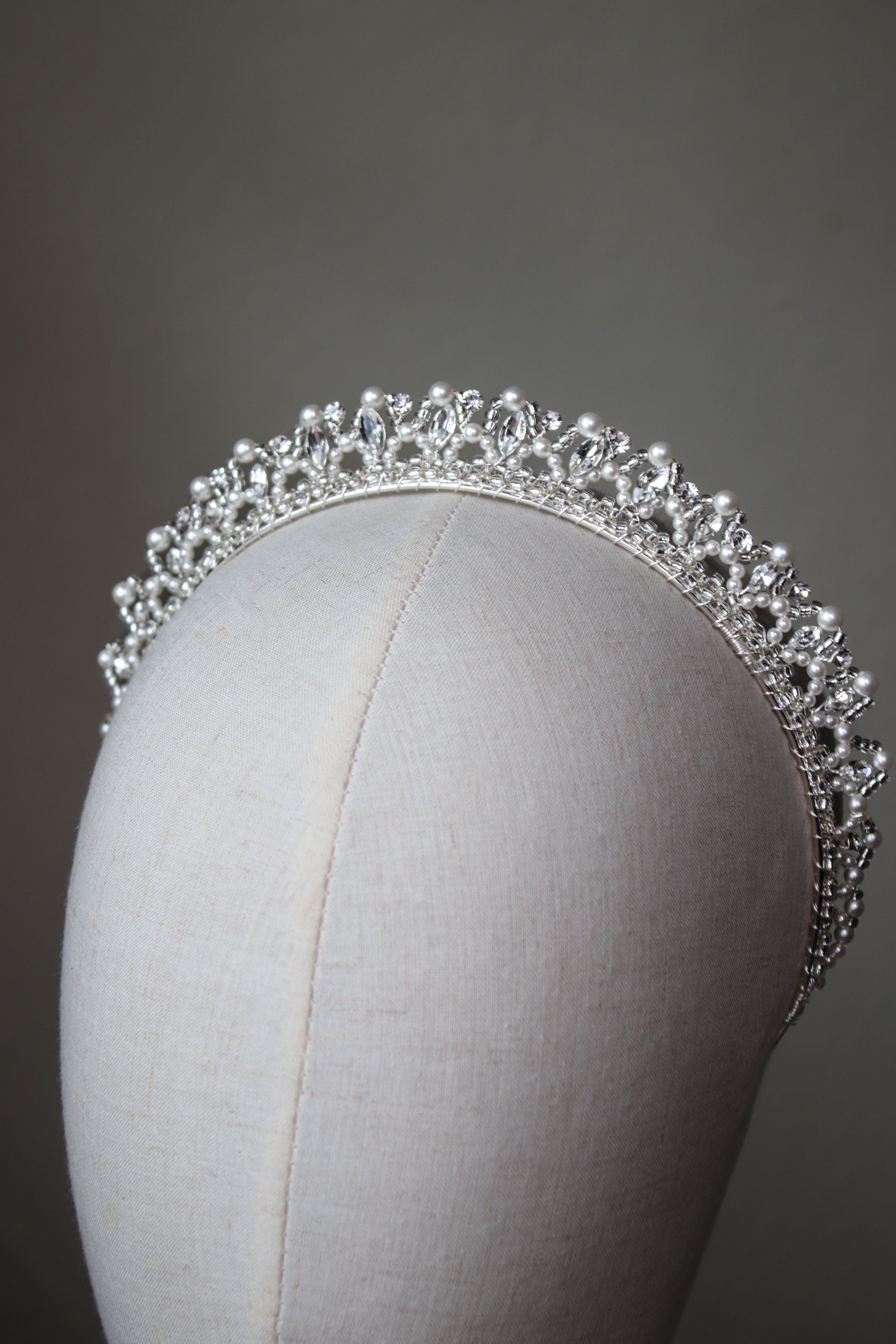 Handmade pearl bridal tiara inspired by Marie Antoinette, ivory pearls, crystals, and Rococo filigree wirework | EDEN LUXE Bridal 