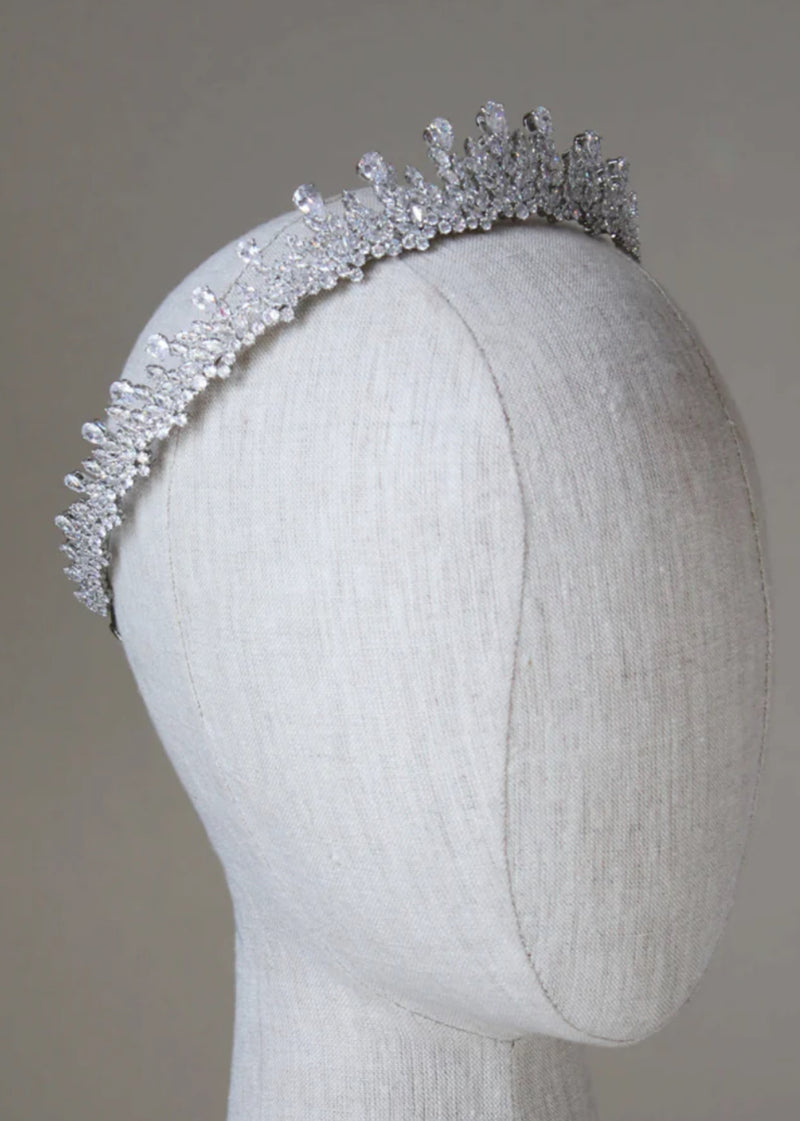 EDEN LUXE Bridal Tiaras Dalton Silver Crystal and Pearl Headpiece Tiara