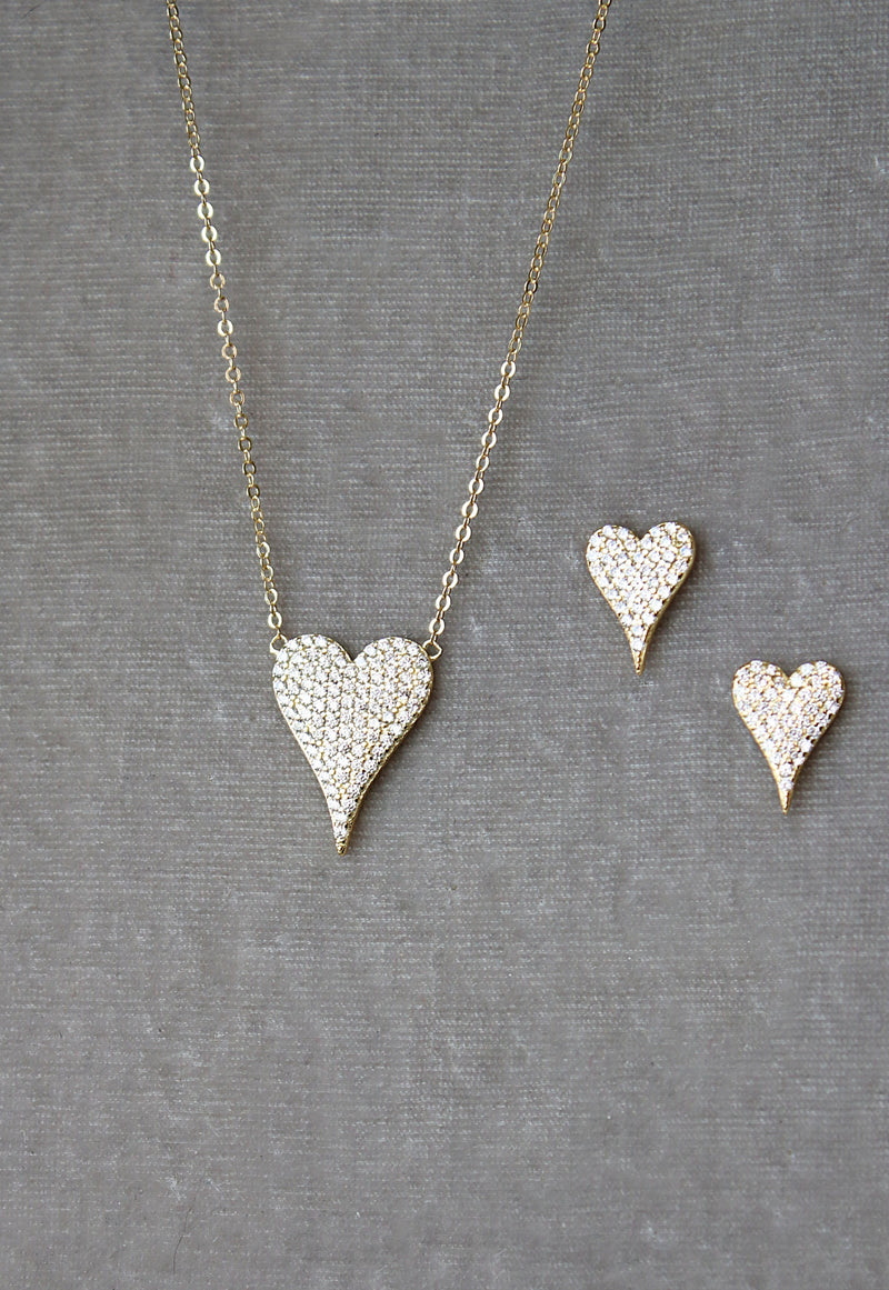 Pave Heart Necklace and Earrings in Gold  | EDEN LUXE Bridal
