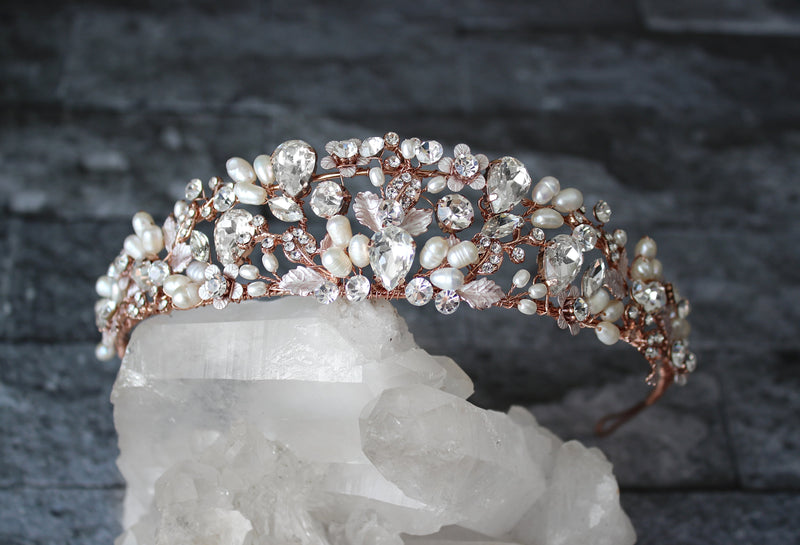 RANIER Crystal and Freshwater Freshwater Pearl Bridal Tiara