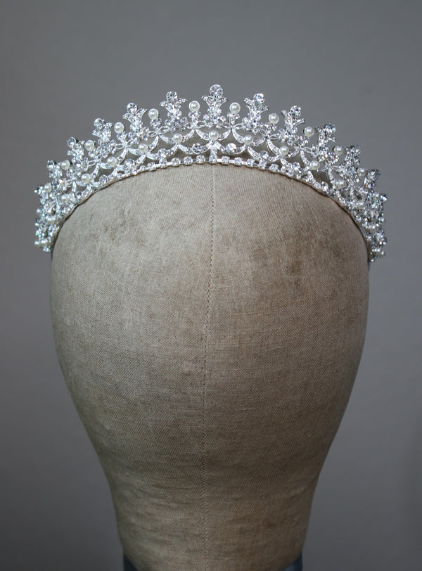 CORDELIA Crystal and Pearl Bridal Tiara