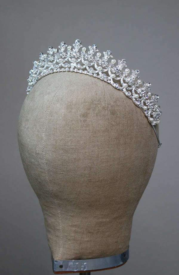 CORDELIA Crystal and Pearl Bridal Tiara