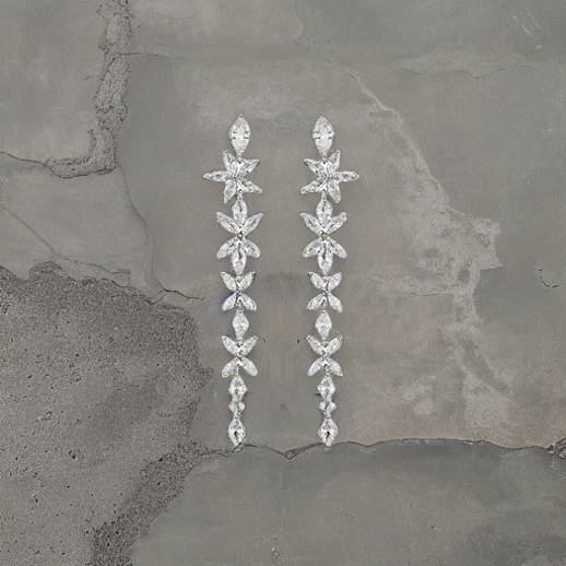 LAKE Simulated Diamond Delicate Long Drop Earrings