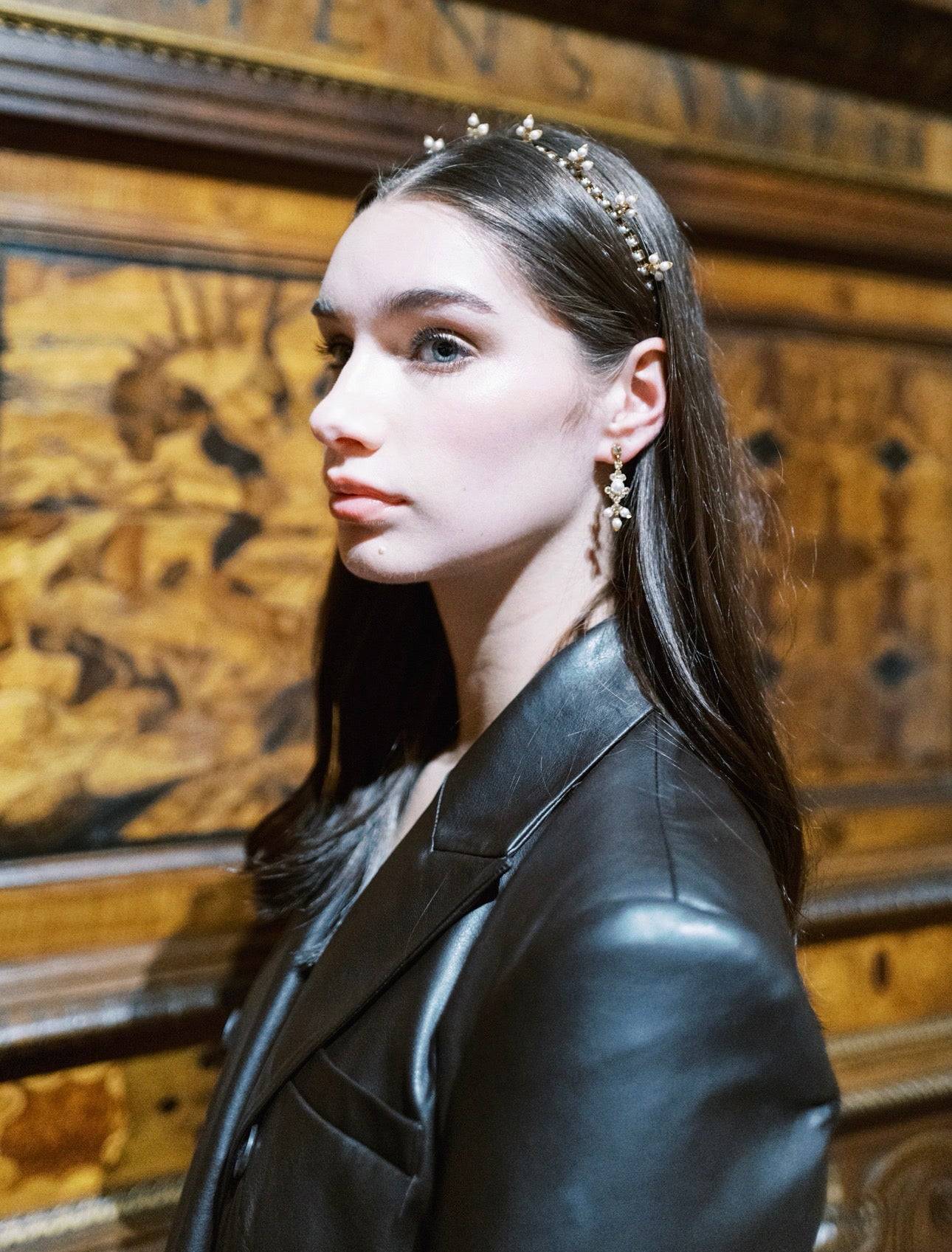 OPHELIA Halo Everyday Tiara – 14k Gold Plated Pearl and Swarovski Crystal Headband, Sophie Kaye x EDEN LUXE Everyday