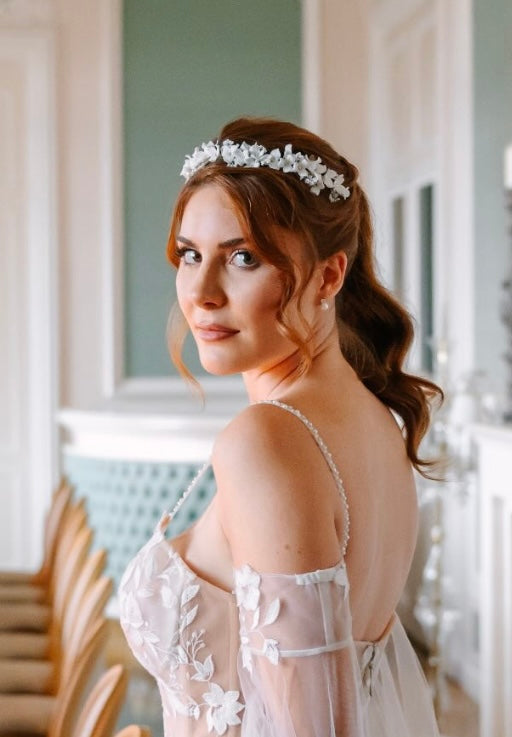 Bride wearing Floral Headband | EDEN LUXE Bridal