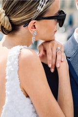 Wedding Earrings for Bride RIANN Simulated Diamond Floral Leaf Bridal Earrings | EDEN LUXE Bridal