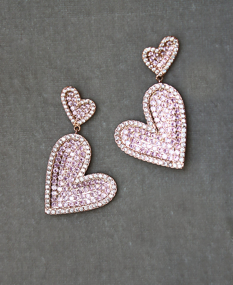 Pink Sapphire Pave Heart Earrings | EDEN LUXE Bridal