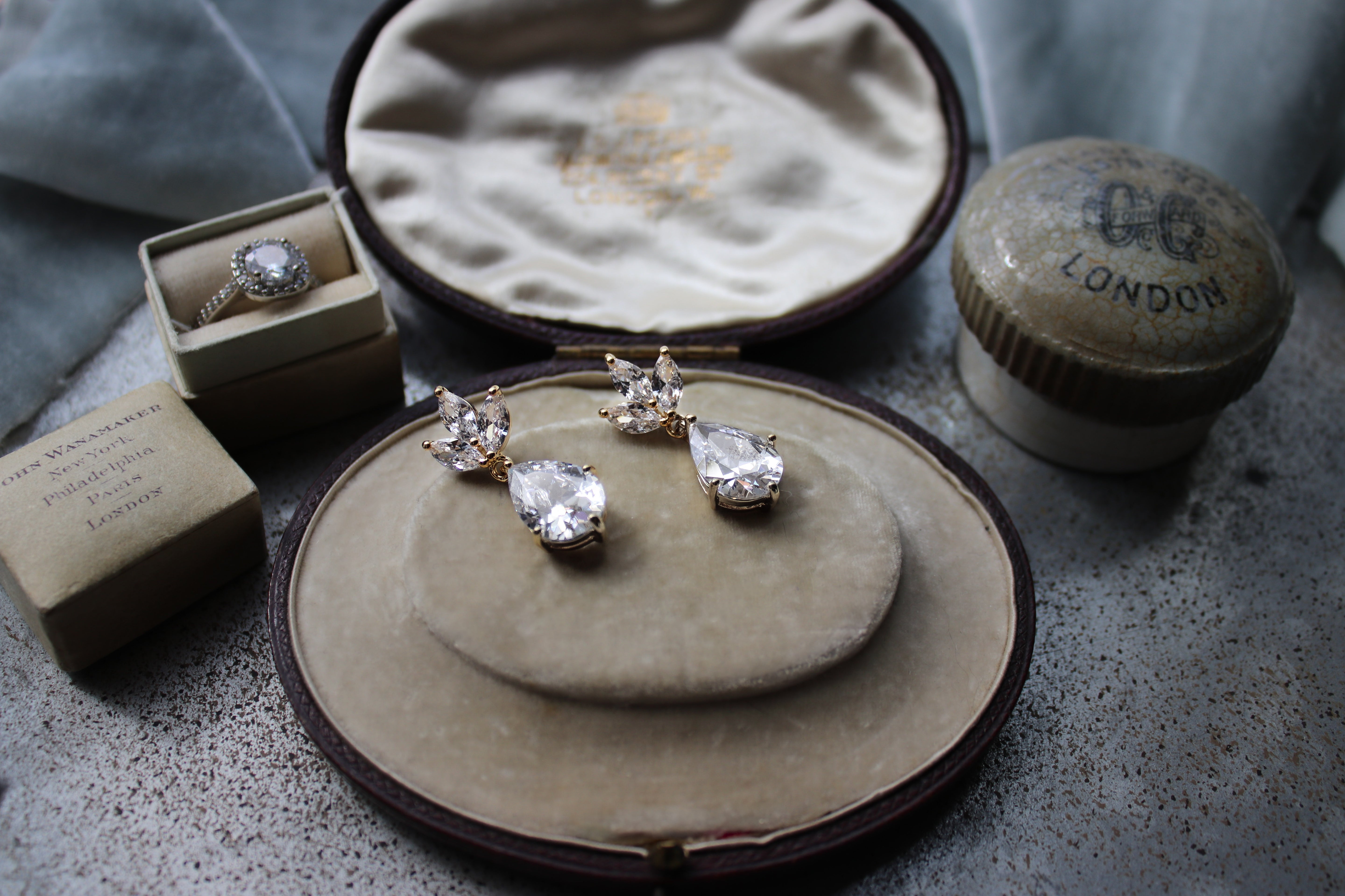 Gold Pear Bridal Drop Earrings by EDEN LUXE Bridal 