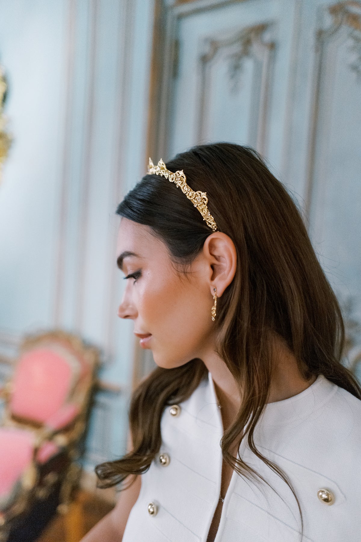ANTOINETTE Halo Everyday Tiara™ – 14k Gold Plated French Rococo Swarovski Crystal Headband, Sophie Kaye x EDEN LUXE Everyday