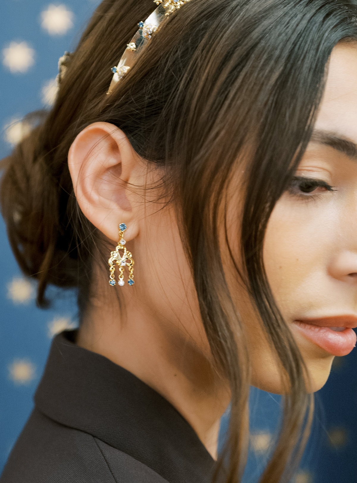 MARTHA Chandelier Earrings – 14k Gold Plated Clear & French Blue Swarovski Crystal Earrings, Sophie Kaye x EDEN LUXE Everyday