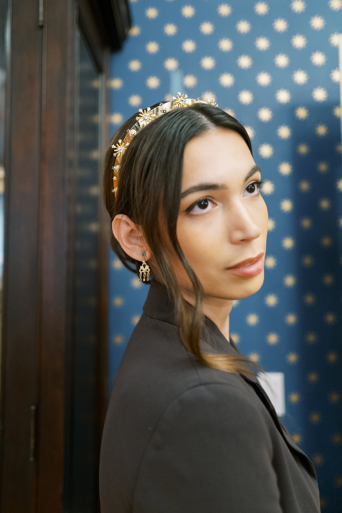 MADAME BRILLON Everyday Tiara™ – 14k Gold Plated French Blue Swarovski Crystal Fireworks Headband, Sophie Kaye x EDEN LUXE Everyday