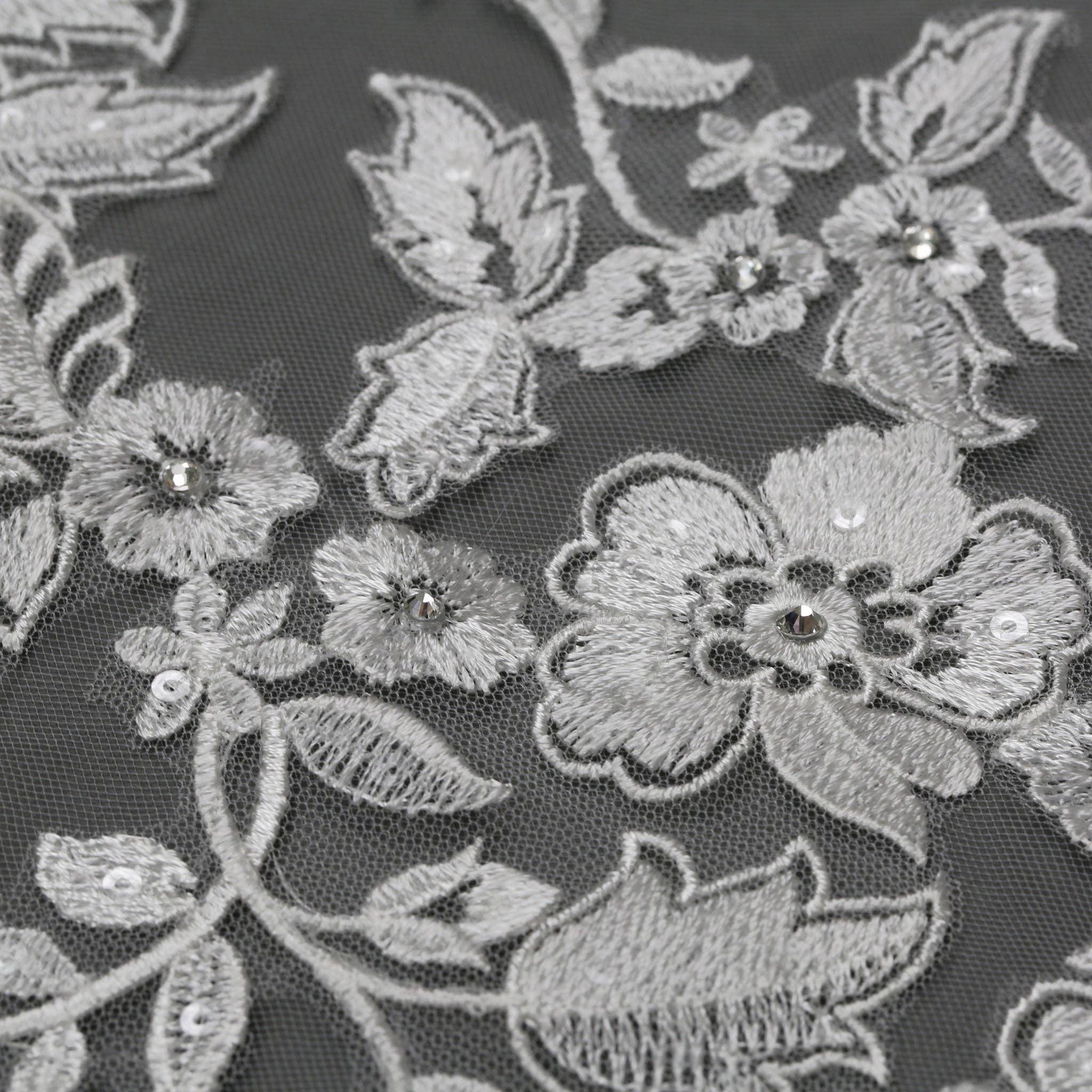 ROSELLA ORIGINAL FS6289 Floral Embroidered Lace Bridal Veil Rhinestones 120": Ivory / 120"x90"