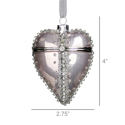 Bejeweled Heart Locket Ornament, Glass – Silver