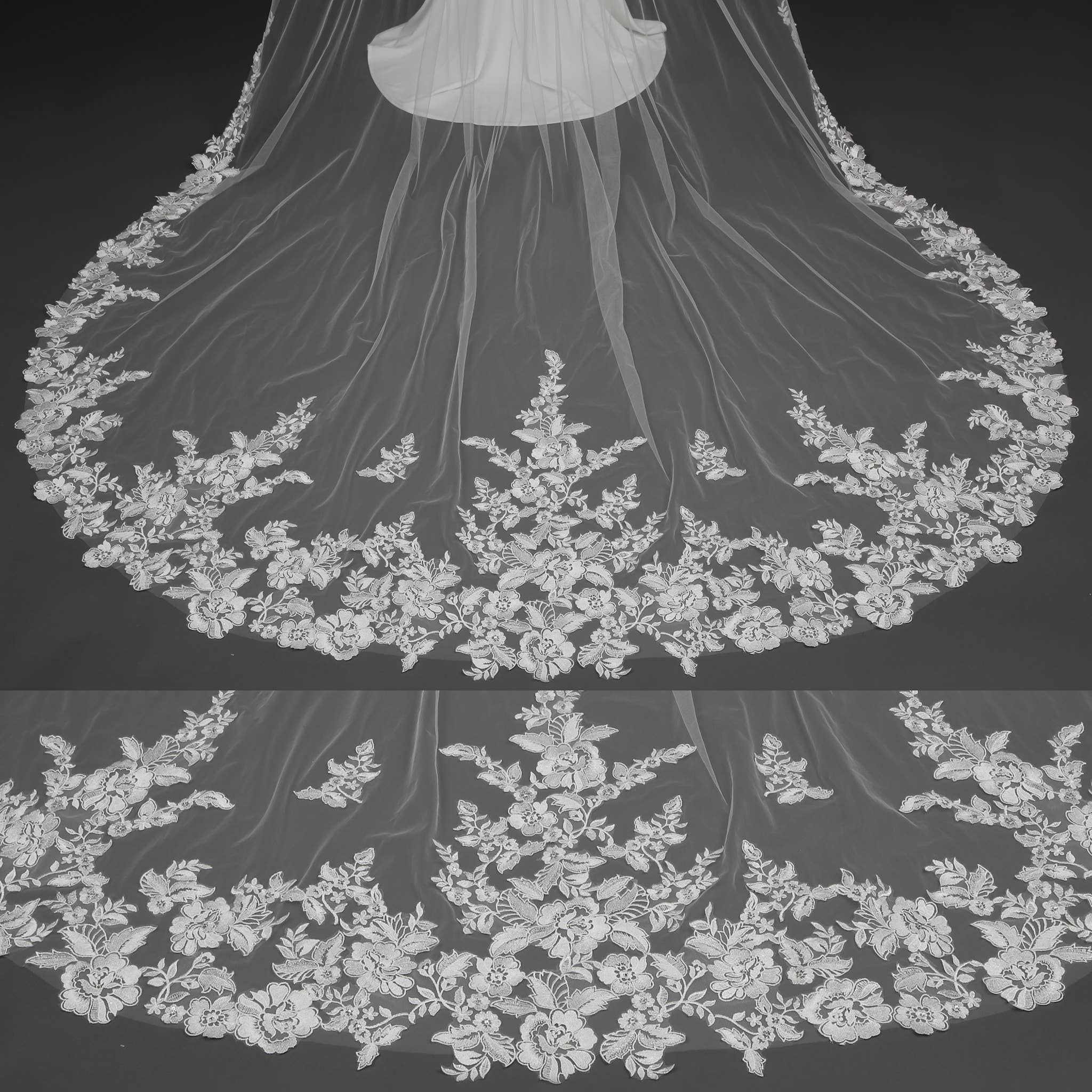 ROSELLA ORIGINAL FS6289 Floral Embroidered Lace Bridal Veil Rhinestones 120": Ivory / 120"x90"