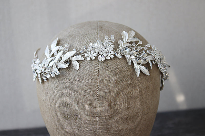 EDEN LUXE Bridal Headpiece MARGEAUX Silvered Leaves Bridal Halo Headpiece