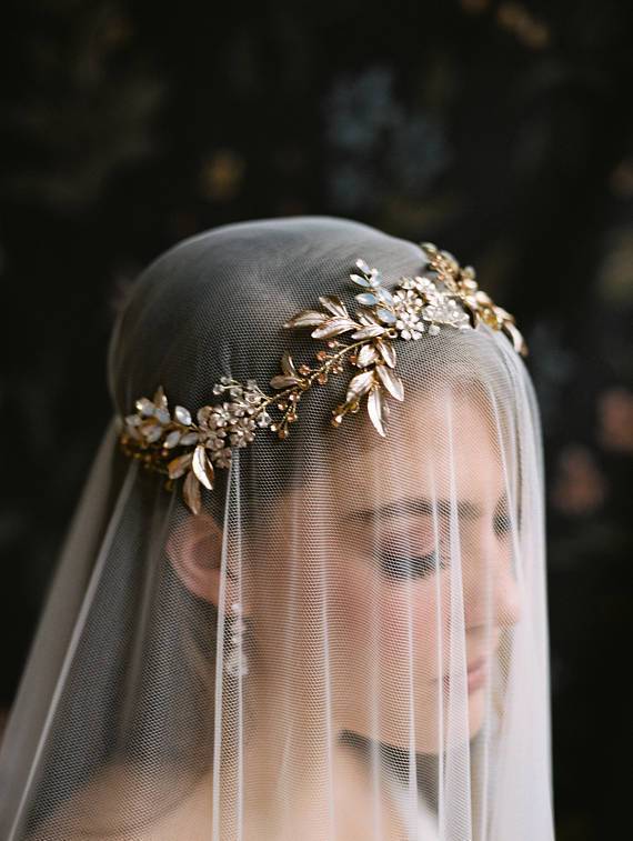 EDEN LUXE Bridal Headpiece MARGEAUX Silvered Leaves Bridal Halo Headpiece