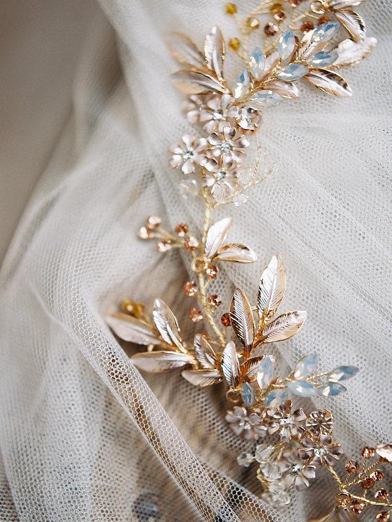 EDEN LUXE Bridal Headpiece MARGEAUX Silvered Leaves Bridal Halo Headpiece