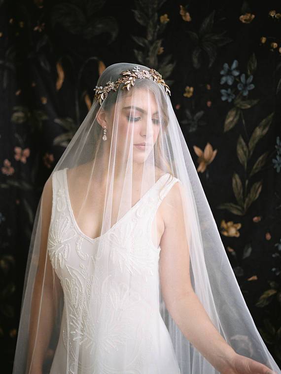 EDEN LUXE Bridal Headpiece MARGEAUX Silvered Leaves Bridal Halo Headpiece