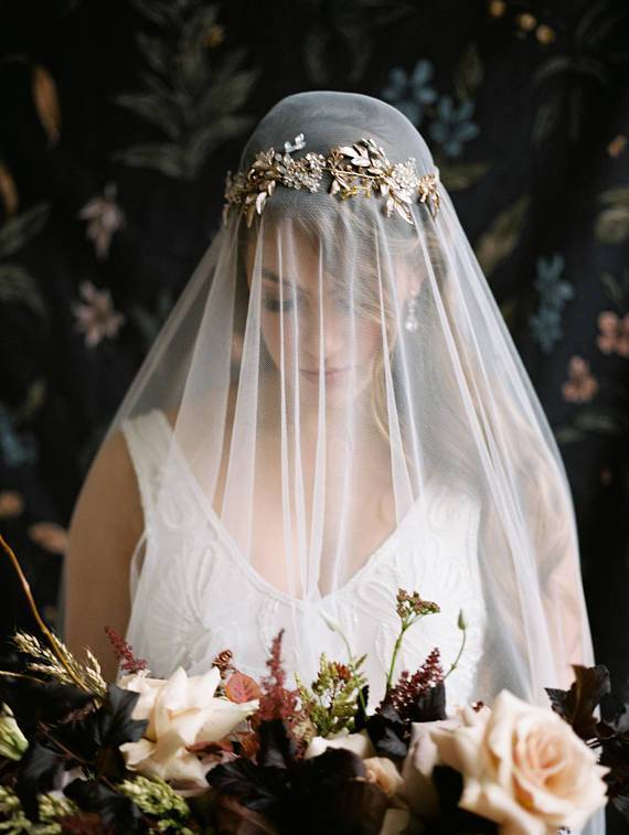 EDEN LUXE Bridal Headpiece MARGEAUX Silvered Leaves Bridal Halo Headpiece