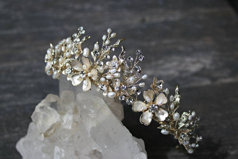 EDEN LUXE Bridal Tiara, Tiaras GENEVIEVE Tiara and Earrings Set with Citrine, Blue Topaz and Amethyst Briolettes