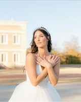 QUEEN ANNE Simulated Diamond Halo Tiara