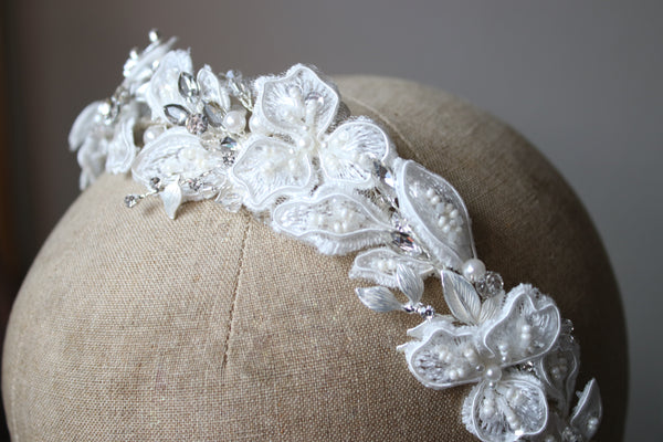 ISABELLA Lace and Crystal Floral Bridal Headpiece