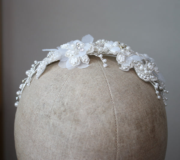 AMELIA Hand Beaded 3D Floral Bridal Headband Headpiece