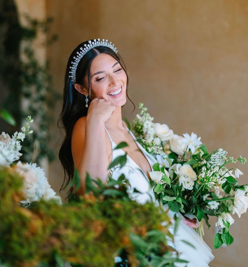 QUEEN ANNE Simulated Diamond Halo Tiara