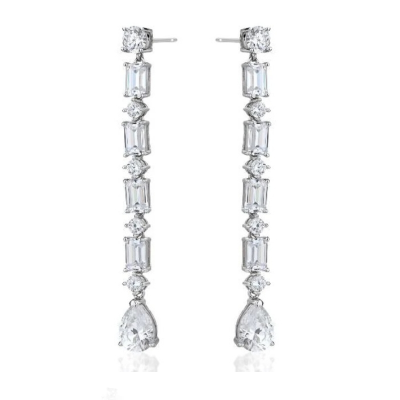 Simulated Diamond Long Drop Earrings | EDEN LUXE Bridal