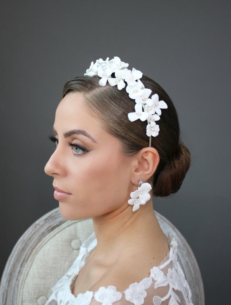 Miranda Kerr Inspired Bespoke Silk Floral and Crystal Spray Headband Tiara for B.C.