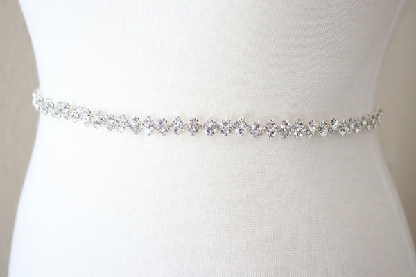 Sparkling and Beautiful Slender Wedding Belt Sash Silver