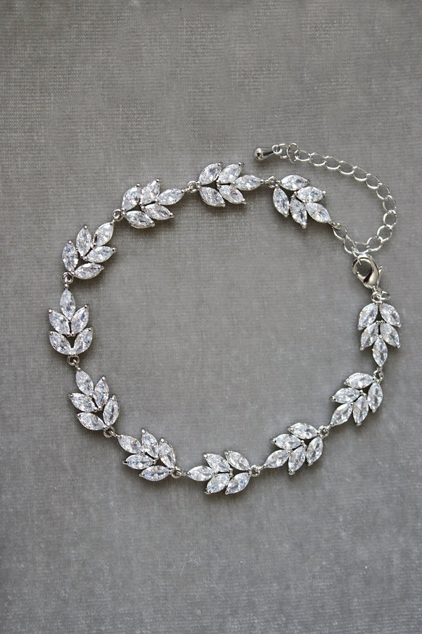EDEN LUXE Bridal Bracelet CRESSIDA Silver Simulated Diamond Marquise Cluster Bridal Bracelet