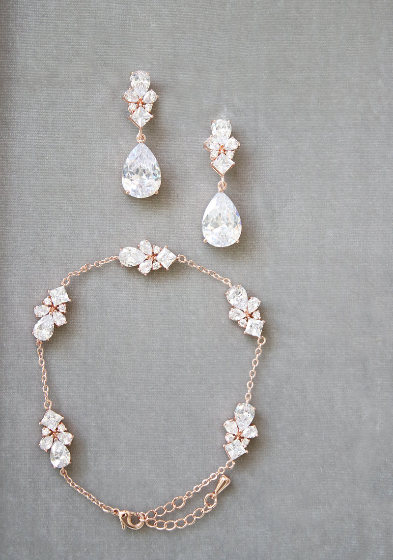 EDEN LUXE Bridal Bracelet Rose Gold CHERIE Simulated Diamond Earrings and Bracelet Set