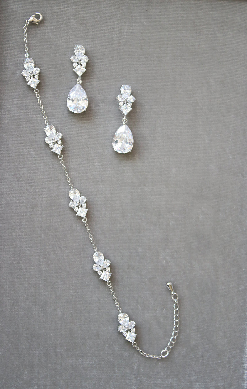 EDEN LUXE Bridal Bracelet Silver CHERIE Simulated Diamonds Earrings and Bracelet Set