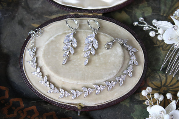 EDEN LUXE Bridal Bracelets, Bracelet Silver / Earrings Only HALEY Simulated Diamond Bracelet