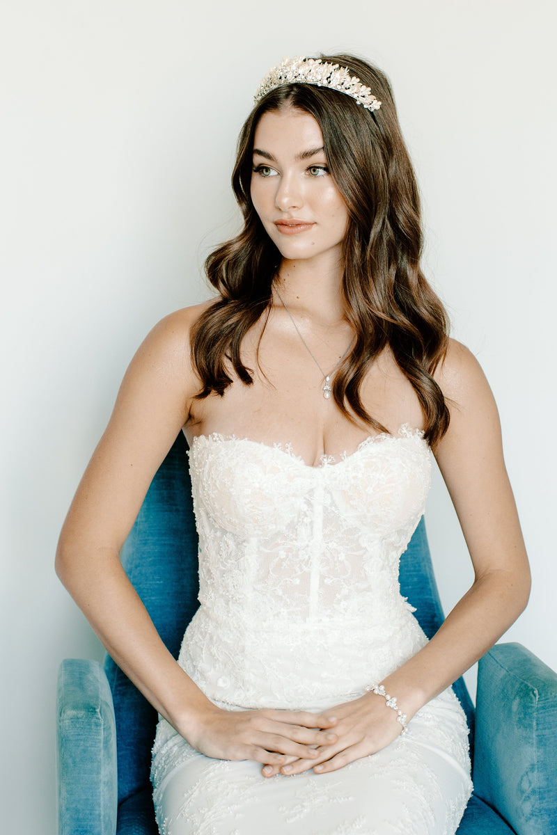Rose Gold Bridal Wedding Bracelet Pearl Crystal Online shop – Kathleen  Barry Bespoke Occasion Accessories