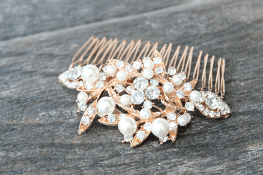EDEN LUXE Bridal Comb Rose Gold EDNA Pearl and Crystal Comb