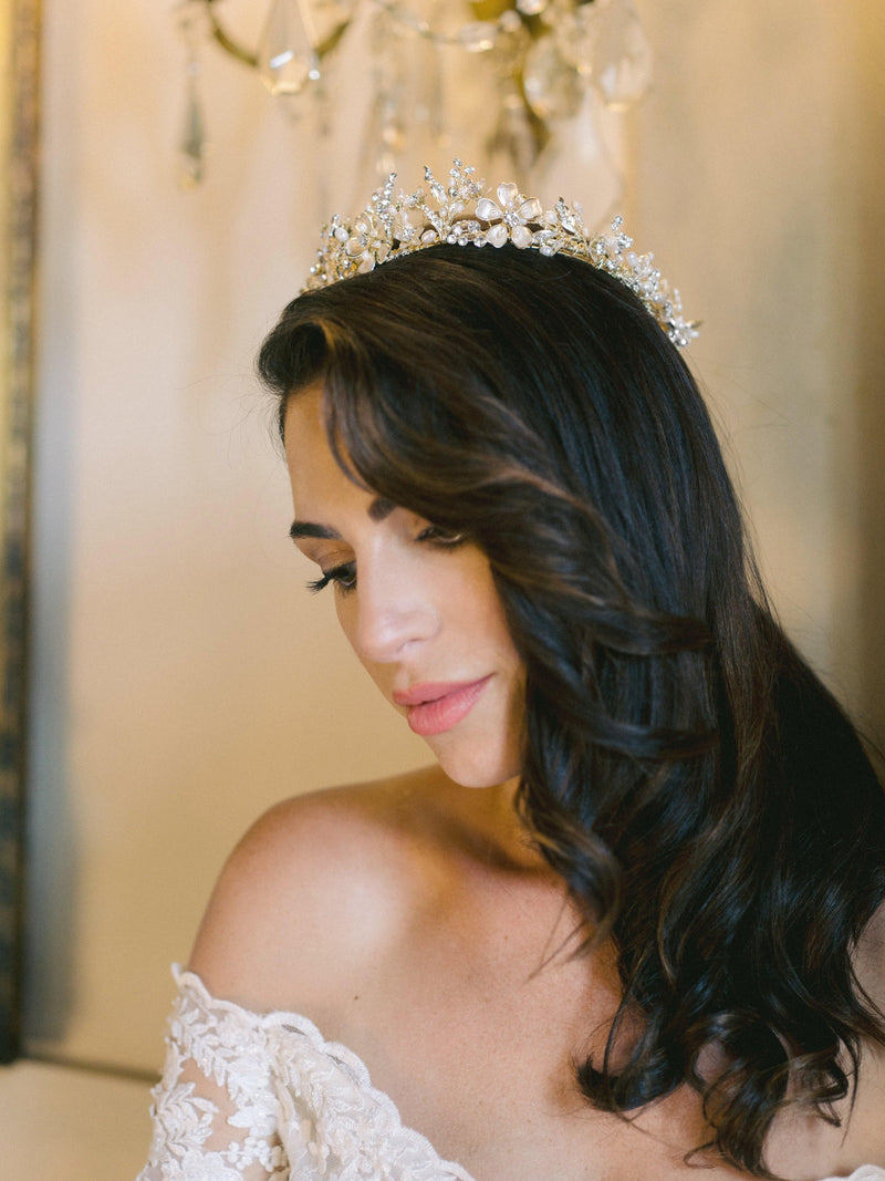 EDEN LUXE Bridal Crown GENEVIEVE Gilded Blossoms Full Bridal Crown