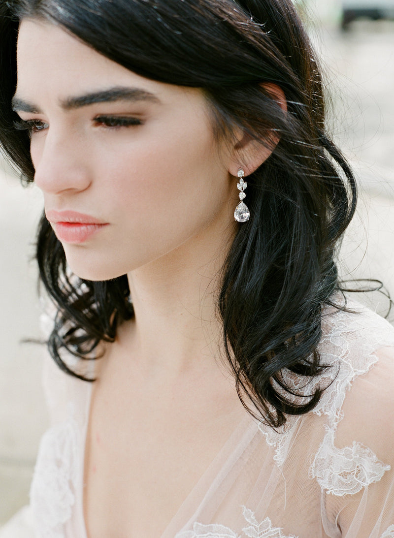 Rose Gold Bridal Earrings Long Dangle Drop in Vintage Style – JazzyAndGlitzy