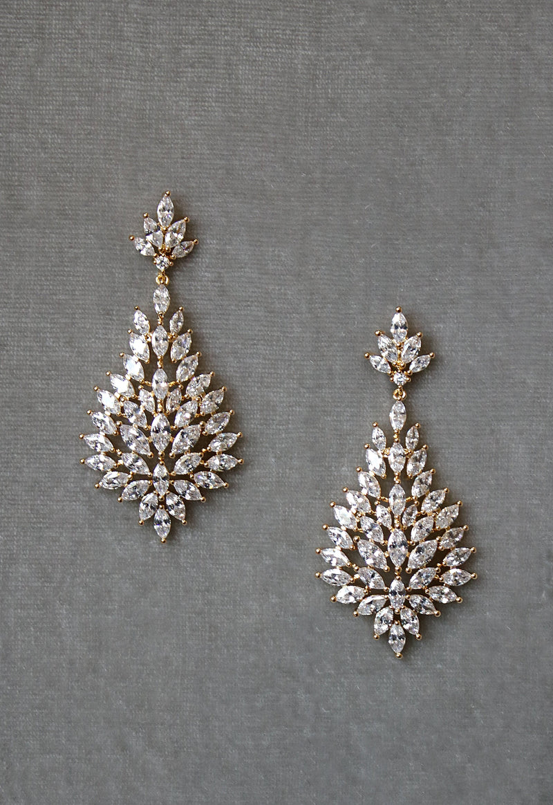 EDEN LUXE Bridal Earrings Gold CAROLINE Simulated Diamond Bridal Statement Earrings
