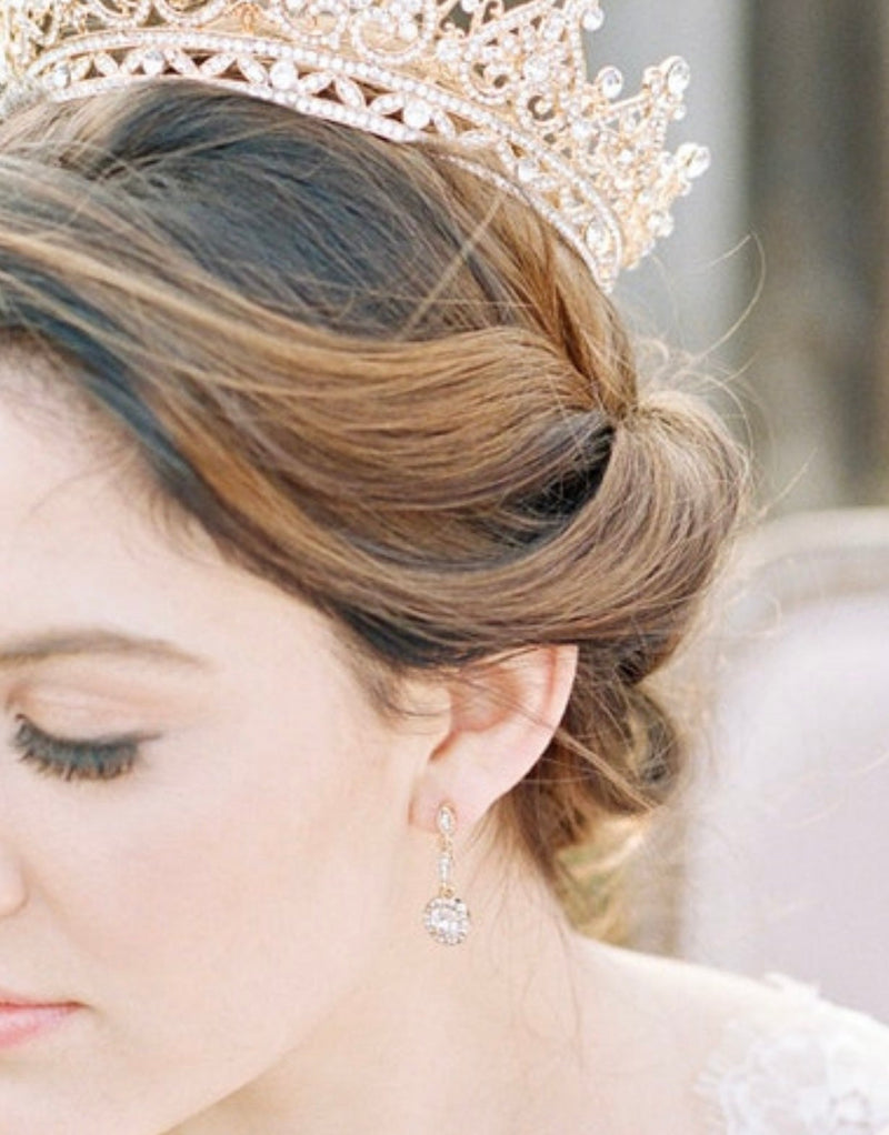 EDEN LUXE Bridal Earrings Gold CHARMAINE Simulated Diamond Delicate Drop Earrings