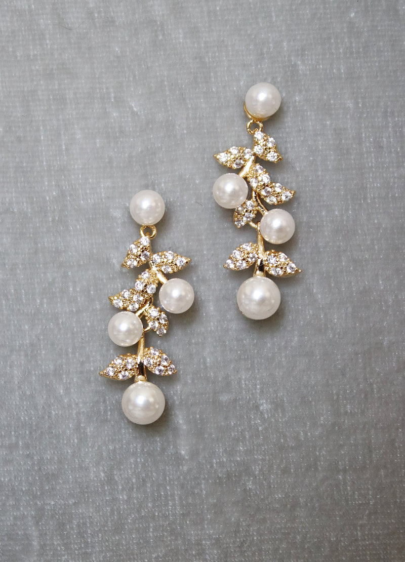 EDEN LUXE Bridal Earrings Gold ETTA Simulated Diamond and Pearl Earrings