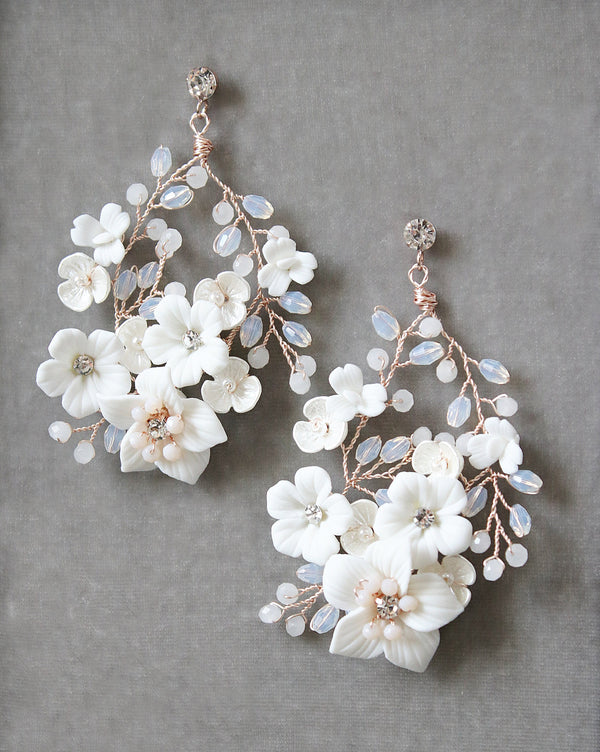 EDEN LUXE Bridal Earrings KARA Porcelain Floral Drop Earrings